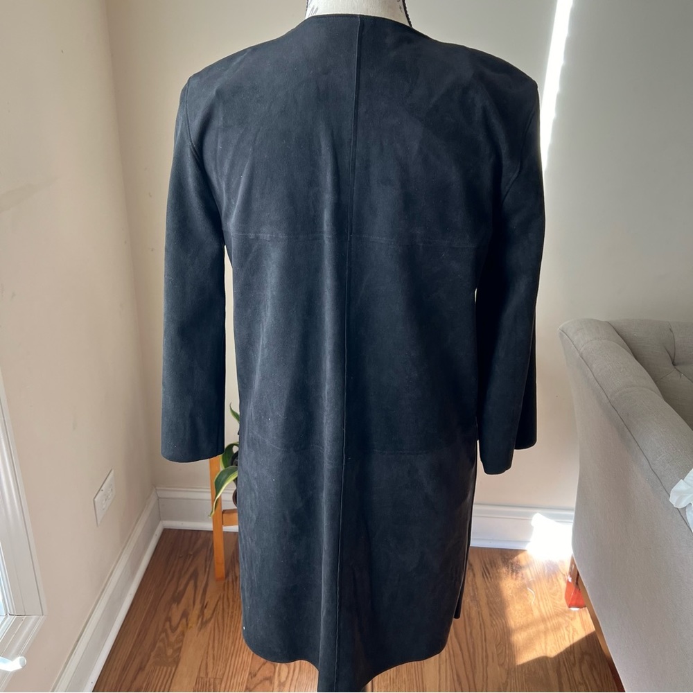 H&M Faux Suede Long Duster Black Open Front Sz 4 - Picture 5 of 7